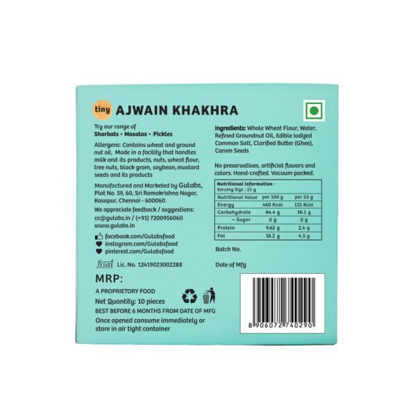 Gulabs-Tiny Ajwain Khakhra-10 Pack (Each Pack 10 Pieces)