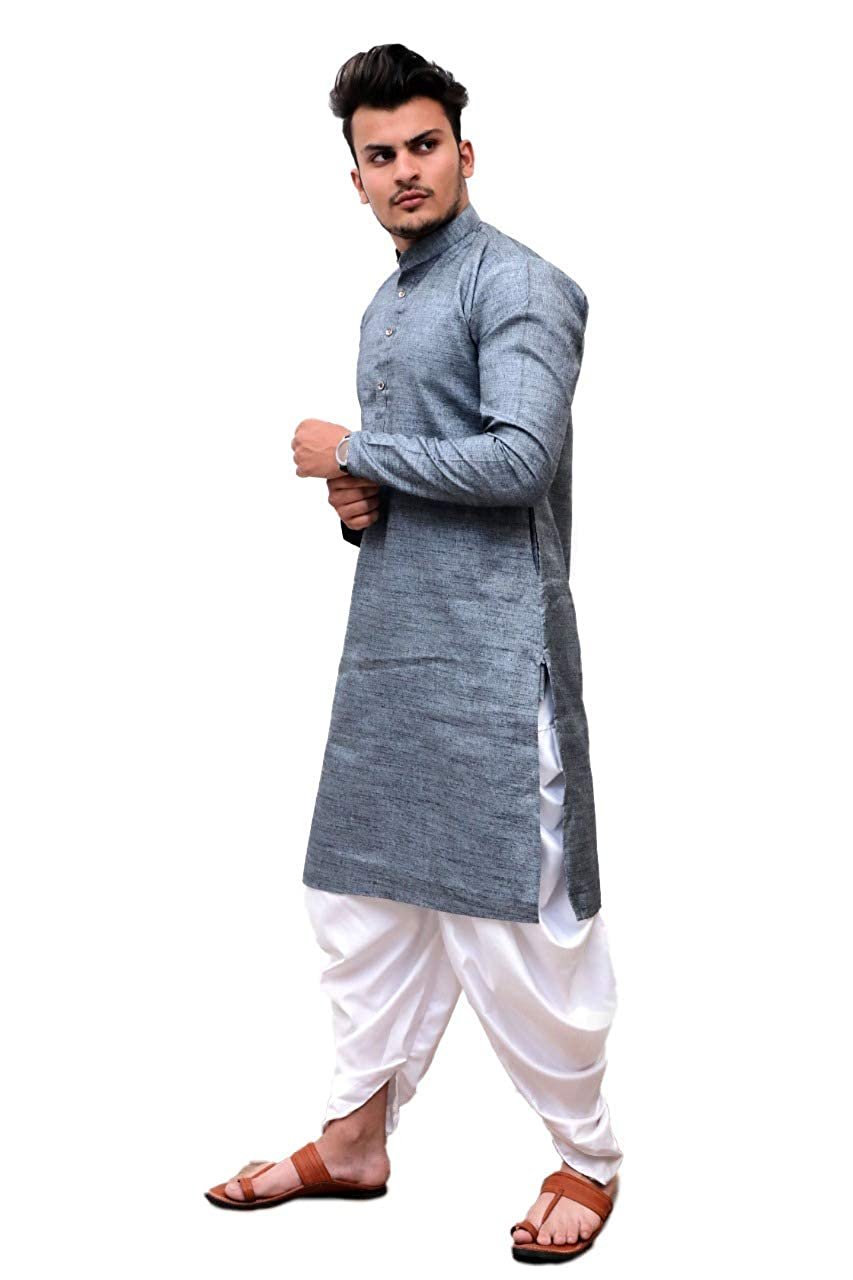 Buy Dhoti Kurta Online Cross Pattern Metalic Silver|Swadeshibabu