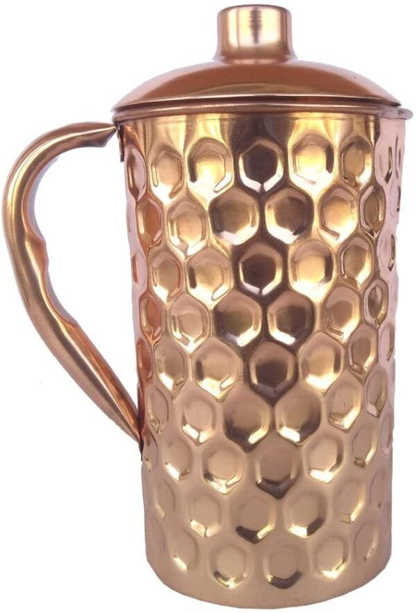 RASTOGI HANDICRAFTS-DIAMOND CUT SHAPE PURE COPPER JUG-1500 ml