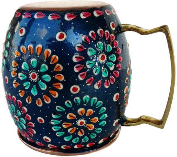 RASTOGI HANDICRAFTS-PURE COPPER COLD COFFEE HAND PAINTED MUG-BLUE