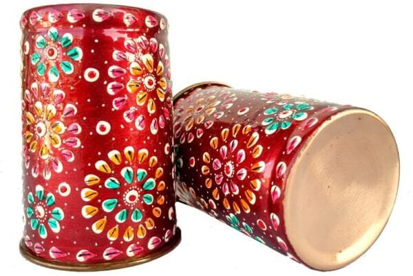 RASTOGI HANDICRAFTS-HAND PAINTED PURE COPPER GLASS PACK OF 6-RED