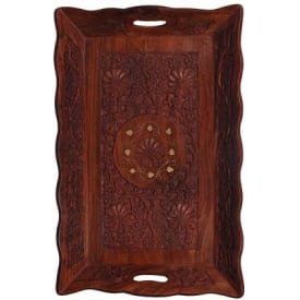 GRIPYOGA-WOODEN BEAUTIFUL CARVING TRAY-BROWN