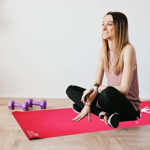 GRIPYOGA-UNISEX 12 MM THICKNESS JUST BREATH DESIGN YOGA MAT-RED