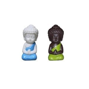 DIVINE SHOP-TWO LORD BUDDHA LITTLE MONK SEATED IDOLS-MULTICOLOR