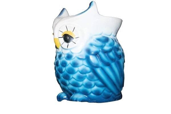 DIVINE SHOP-CERAMIC OWL FACE HOME DECORATIVE PLANTER POT-BLUE