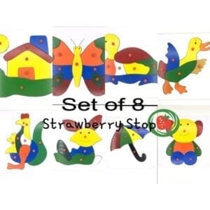 STRAWBERRY STOP-KID'S SET OF 8 LIFT OUT WOODEN PUZZLE-MULTICOLOR