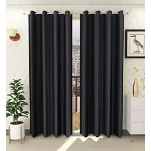 CURTAIN DECOR-SOLID FAUX SILK POLYESTER CURTAIN-BLACK (PACK OF 2)
