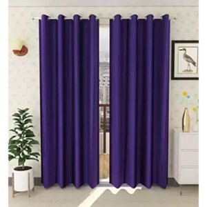 CURTAIN DECOR-SOLID FAUX SILK POLYESTER CURTAIN-PURPLE (PACK OF 2)