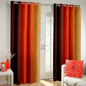 CURTAIN DECOR-POLYESTER SOLID 5 FT WINDOW CURTAIN-ORANGE (PACK OF 2)