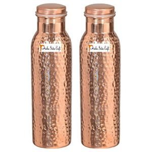 Prisha India Craft-Pure Copper Hammered Water Bottle-Pack Of 2 (900 ml)