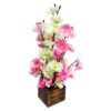 WOODZONE-ARTIFICIAL GULDASTA FLOWER POT FOR LIVING ROOM-PINK & WHITE