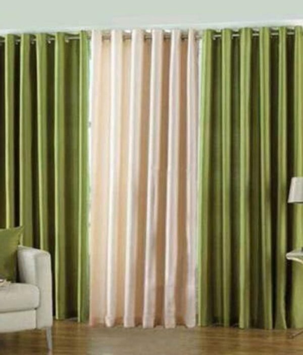 CURTAIN DECOR-POLYESTER PLAIN CRUSH CURTAIN-GREEN CREAM (PACK OF 3)