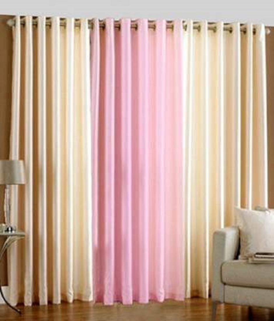 Curtain Decor-Polyester Plain Crush Curtain-Baby Pink Cream (PACK OF 3)