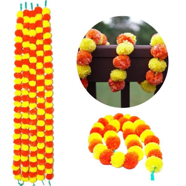 WOODZONE-ARTIFICIAL MARIGOLD FLOWER GARLAND-YELLOW & ORANGE