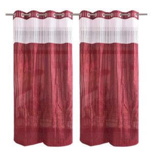 CURTAIN DECOR-POLYESTER TISSUE NET EYELET CURTAIN-MAROON (PACK OF 2)