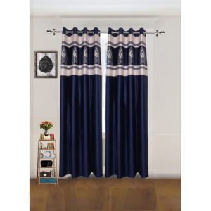 CURTAIN DECOR-POLYESTER LEAF LONG PATCH CURTAIN-BLUE (PACK OF 2)