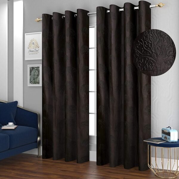 CURTAIN DECOR-POLYESTER PUNCHING TREE CURTAIN-BLACK (PACK OF 2)