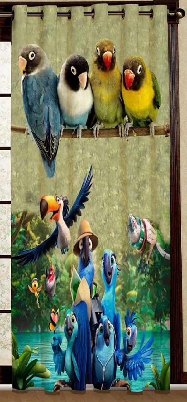 CURTAIN DECOR-3D DIGITAL FAUX SILK CRUSH PRINT CURTAIN-PARROT