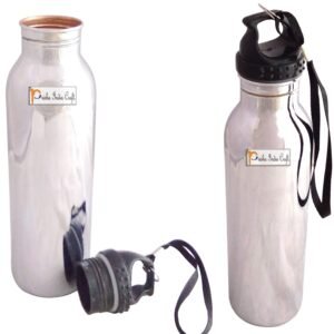 Prisha India Craft-Steel Copper Water Bottle With Loop Cap-Pack Of 2 (900 ml)