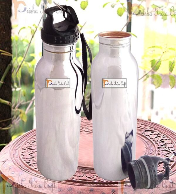 Prisha India Craft-Steel Copper Water Bottle With Loop Cap-Pack Of 2 (900 ml)