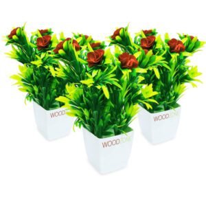 WOODZONE-ARTIFICIAL FLOWERS WITH PLASTIC VASE-GREEN ( PACK OF 3)