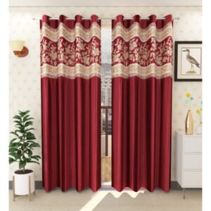 Curtain Decor-Polyresin Gold Patch Eyelet Curtain-Maroon (Pack Of 2)