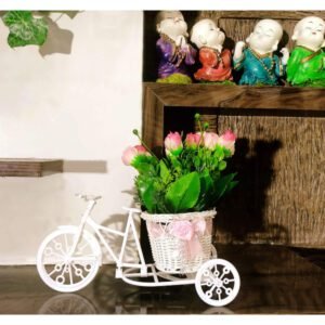 WOODZONE-CYCLE THEME FLOWER VASE WITH ARTIFICIAL FLOWER-WHITE