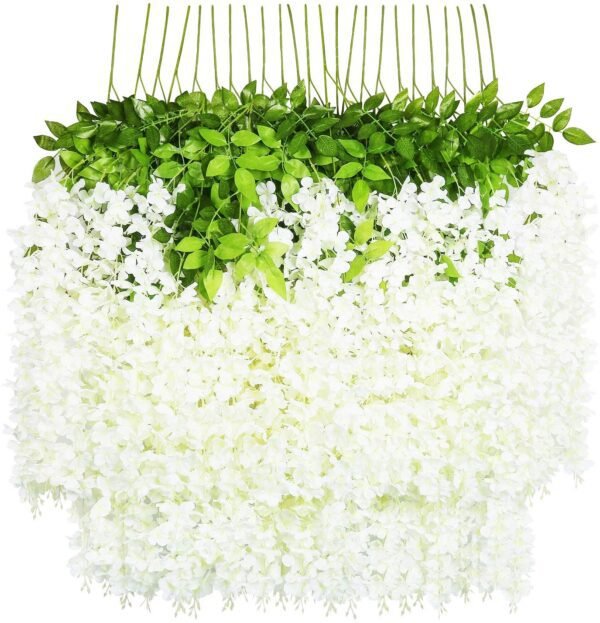 WOODZONE-ARTIFICIAL WISTERIA VINE HANGING FLOWER STRINGS-WHITE