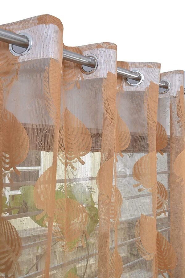 CURTAIN DECOR-POLYESTER SHEER LEAF PUNCH NET EYELET CURTAIN-GOLD