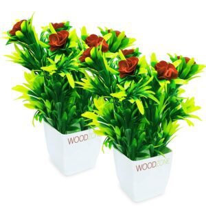 WOODZONE-ARTIFICIAL FLOWERS WITH PLASTIC VASE-GREEN ( PACK OF 2)