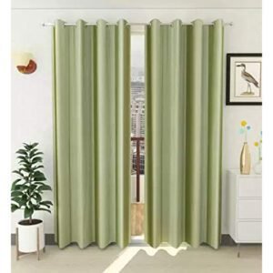 Curtain Decor-Faux Silk Polyester Blackout Window Curtain-Green (Pack Of 2)