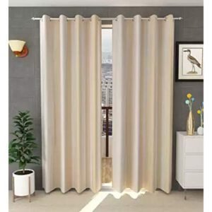 Curtain Decor-Faux Silk Polyester Blackout Window Curtain-Cream (Pack Of 2)
