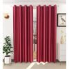 Curtain Decor-Faux Silk Polyester Blackout Window Curtain-Maroon (Pack Of 2)