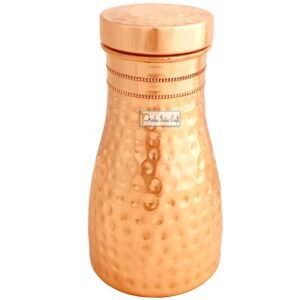 Prisha India Craft-Pure Copper Hammered Bedroom Water Bottle-950 ml