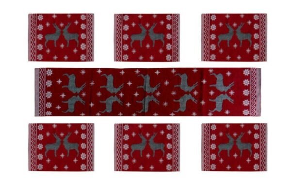 Reyansh Decor-Jacquard Dinning Table Runner with Plate Mats-Rendear (Pack Of 7)