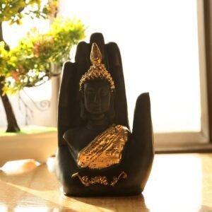 Beckon Venture-Polyresin Handcrafted Hand Palm Lord Buddha-Black