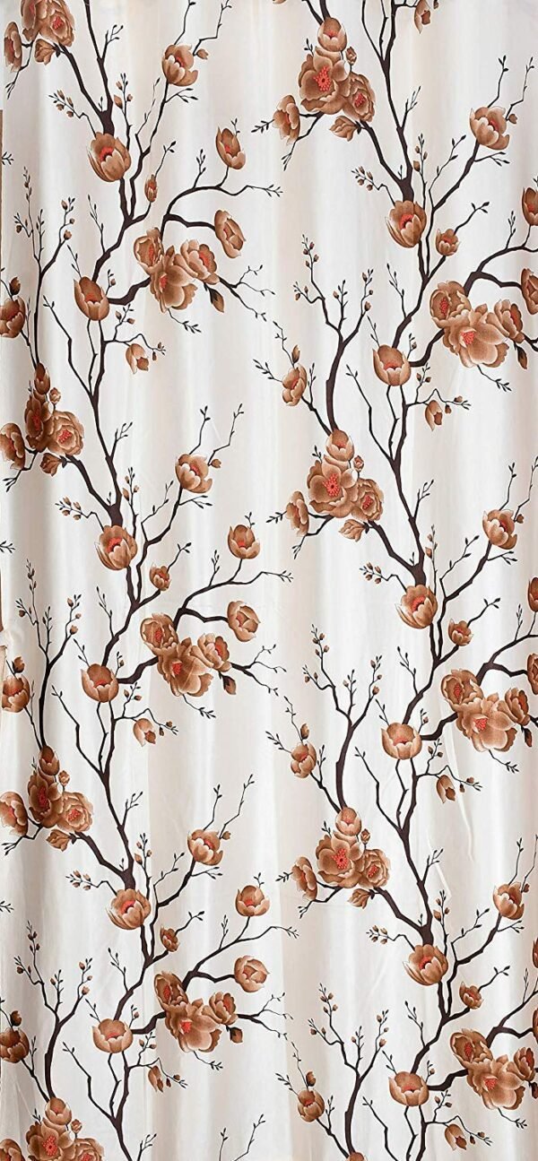 Reyansh Decor-Long Flower Print Polyester Curtain-Coffee (Pack Of 3)