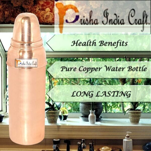 Prisha India Craft-Pure Copper Water Bottle With Drinkware-Pack Of 2 (800 ml)