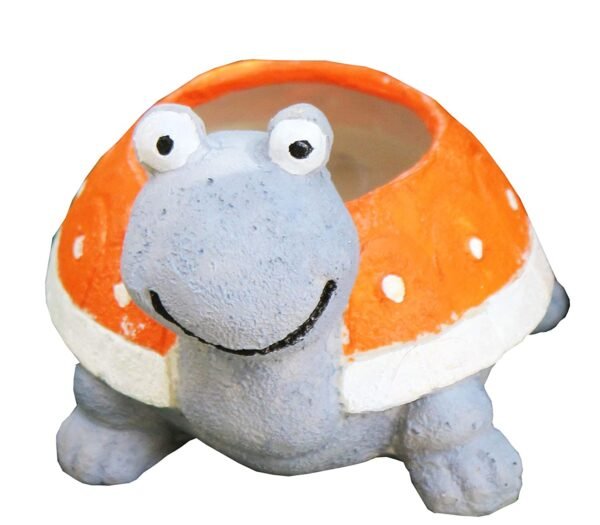 Beckon Venture-Handcrafted Cute Turtle Shaped Planter-Grey & Orange