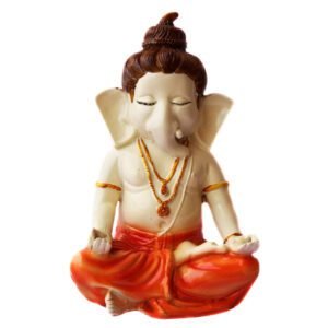 Beckon Venture-Handcrafted Meditating Lord Ganesha Statue-Orange