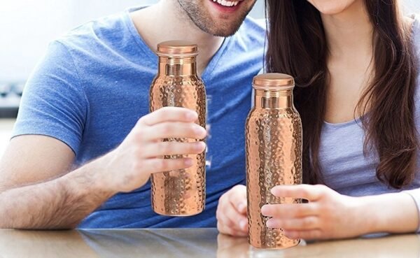 Prisha India Craft-Pure Copper Hammered Water Bottle-Pack Of 2 (1000 ml)