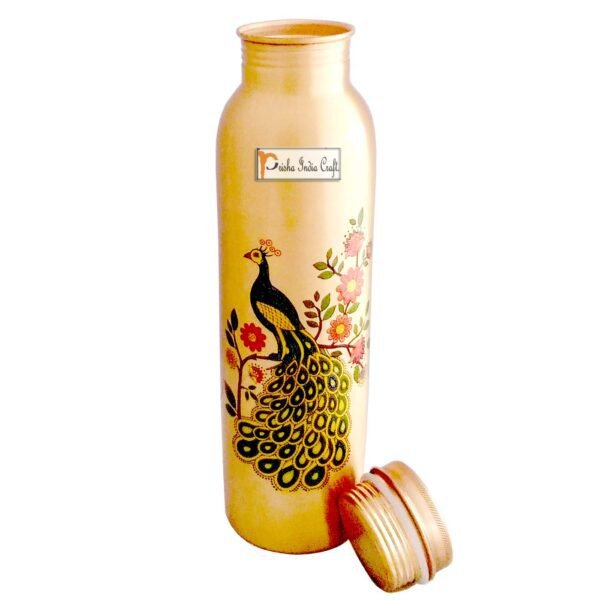 Prisha India Craft-Pure Copper Printed Water Bottle-Multicolor (1000 ml)