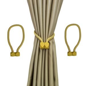 Reyansh Decor-Modern Curtain Solid Tassels (Hooks)-Yellow (Pack Of 2)