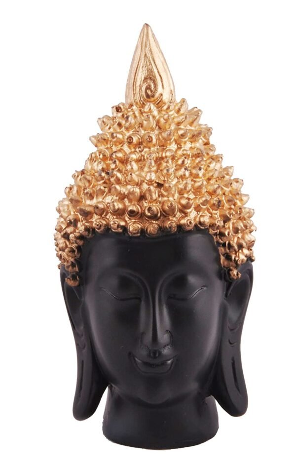 Beckon Venture-Polyester Lord Buddha Face Figurine Statue-Black & Gold