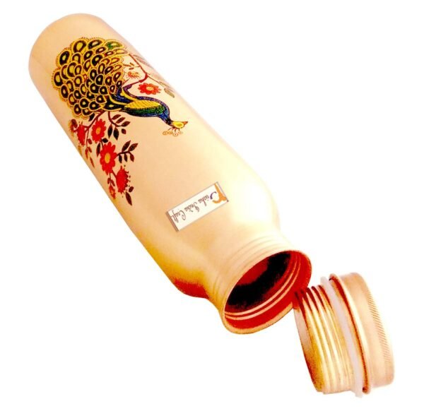 Prisha India Craft-Pure Copper Printed Water Bottle-Multicolor (1000 ml)