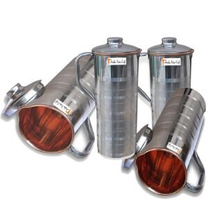 Prisha India Craft-Steel Copper Water Jug-Pack Of 4 (900 ml)