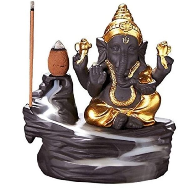 Beckon Venture-Lord Ganesha Backflow Incense Burner Idol-Gold