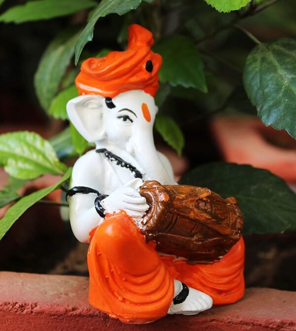 Beckon Venture-Handcrafted Lord Ganesh Play Dholak Statue-Multicolor