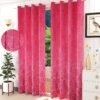 Reyansh Decor-Heavy Vevlet Print Eyelet Curtain-Pink Flower (Pack Of 3)