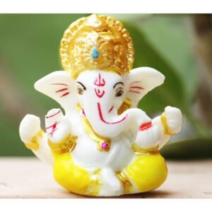 Beckon Venture-Handcrafted Lord Ganesha Statue-White & Yellow